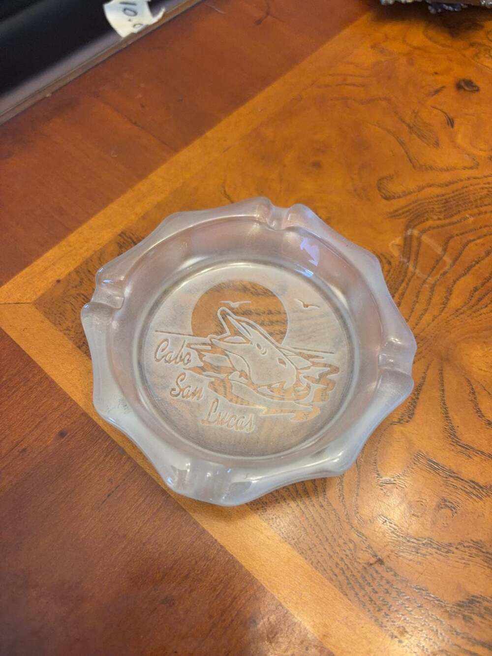 Vintage Cabo San Lucas Etched Glass Ashtray